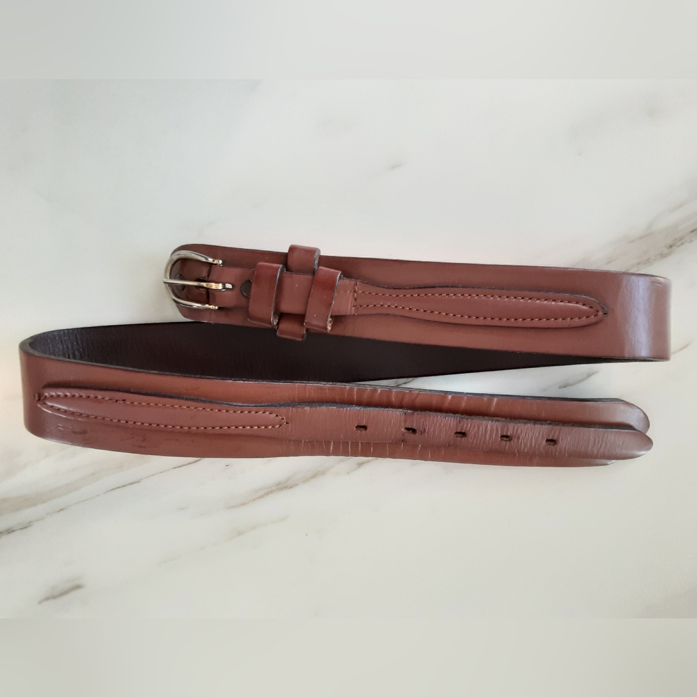 Full Grain Smooth Cowhide Double Strap Brass Buckle Thick Leather Belt Sz M -Vtg - Picture 2 of 8
